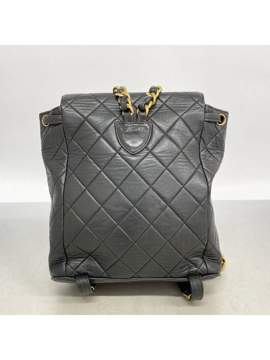 Chanel Backpack Quilted Lambskin Black Gold